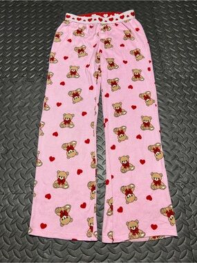 shosho Pink Teddy Bear Heart Pajama Bottoms